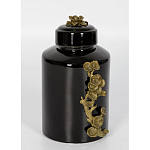 Банка с крышкой из фарфора с бронзовым цветочным элементом Eden Garden варинант исполнения - 2 | Loft Concept в Новосибирске