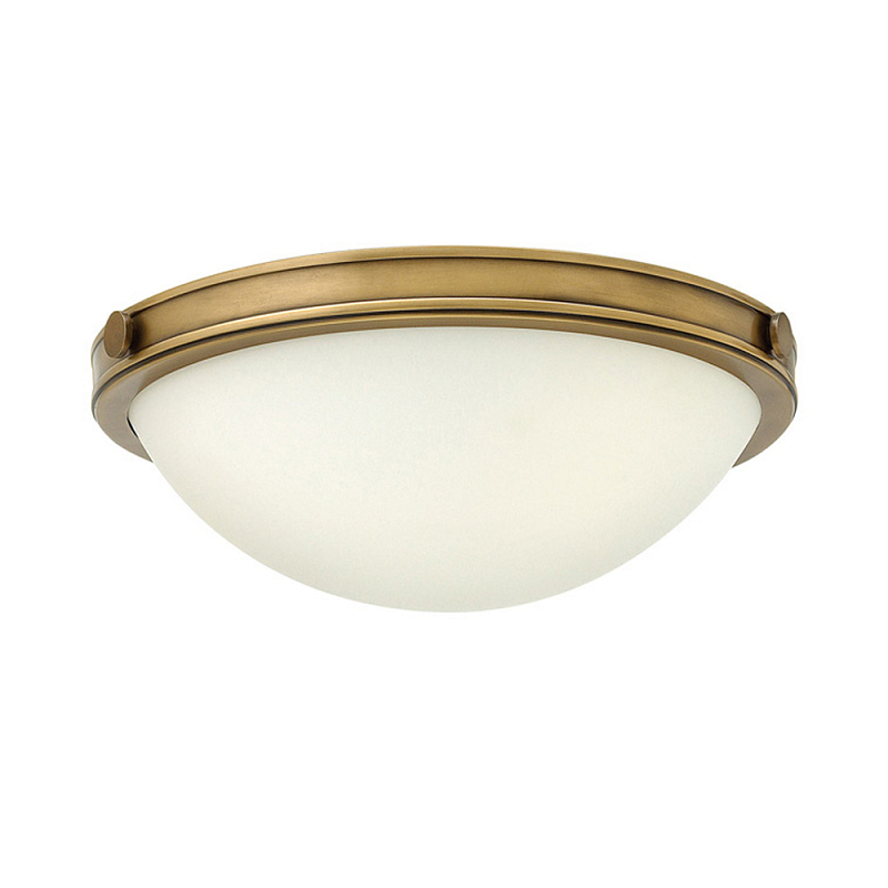 Потолочный светильник цвета латунь с полусферическим матовым белым плафоном Hinkley Латунь Белый в Новосибирске | Loft Concept 