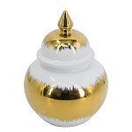 Ваза белая с крышкой и золотистыми фрагментами 24 см Chinoiserie Ceramics варинант исполнения - 1 | Loft Concept в Новосибирске