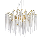 Люстра золотого цвета с декоративными ветками и длинными прозрачными стеклянными подвесами в форме сосулек Droplet Chandelier варинант исполнения - 1 | Loft Concept в Новосибирске