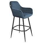 Барный стул со спинкой и подлокотниками на 4-х металлических ножках Douglas Rhombus Синий Велюр варинант исполнения - 1 | Loft Concept в Новосибирске