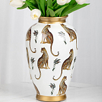 Ваза белая овальная с рисунком леопардов и золотыми акцентами LEOPARD Collection варинант исполнения - 2 | Loft Concept в Новосибирске