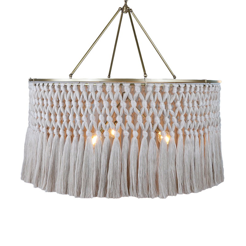 Люстра круглая плетеная с бахромой Wicker Tassel Chandelier Молочный Люстра круглая плетеная с бахромой Wicker Tassel Chandelier Молочный в Новосибирске | Loft Concept