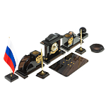 Настольный письменный набор с часами из природного камня обсидиана National Еmblem варинант исполнения - 2 | Loft Concept в Новосибирске