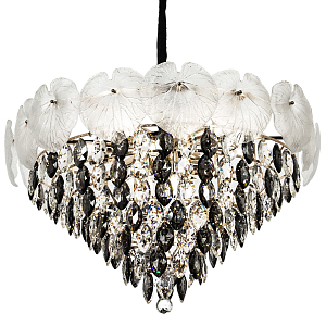 Подвесная люстра с хрустальными подвесками и стеклянным декором в виде листьев лотоса Glass Lotus Leaves Chandelier 18