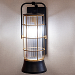 Настенный фонарь цилиндрической формы с рифленым стеклом в золотом каркасе на черном прямоугольном основании Eurofase варинант исполнения - 10 | Loft Concept в Новосибирске