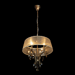 Люстра подвесная круглая с тканевым полупрозрачным абажуром и подвесками 4 лампы Gilded Elegance варинант исполнения - 3 | Loft Concept в Новосибирске