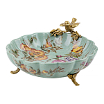 Блюдо из голубого фарфора с бронзовой птичкой Blue Garden варинант исполнения - 1 | Loft Concept в Новосибирске