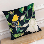 Декоративная подушка чёрная с изображением птиц и цветов Blooming Birds варинант исполнения - 2 | Loft Concept в Новосибирске