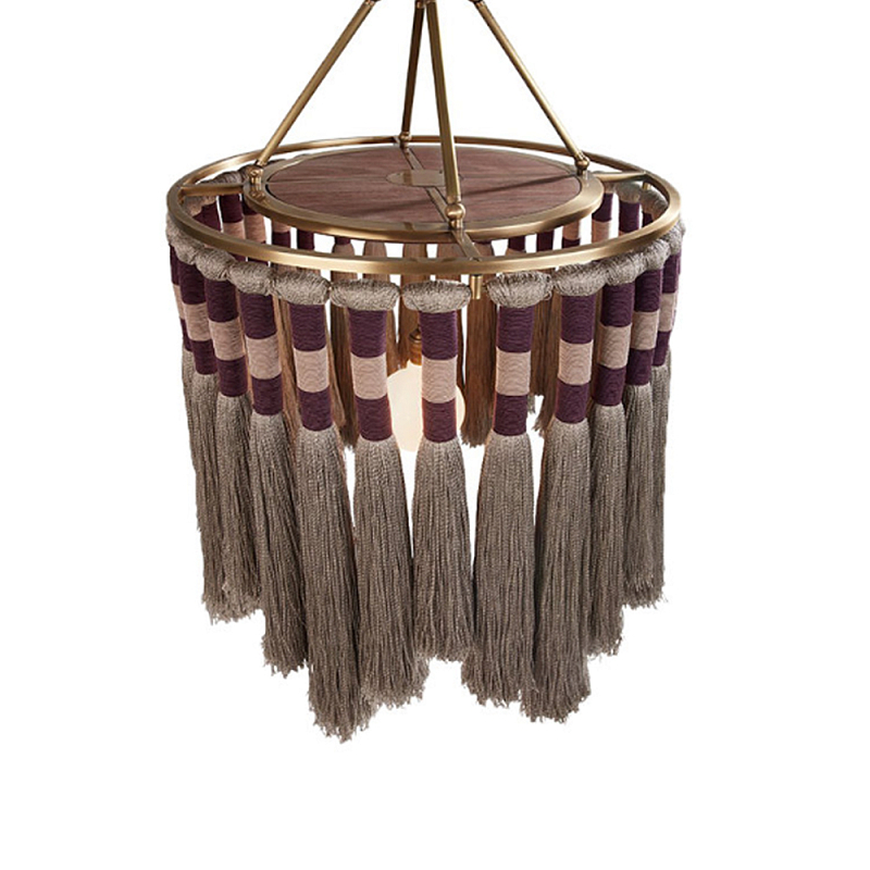 Люстра круглая плетеная с кисточками Walnut Chandelier Tassels Boho Style Орех Латунь в Новосибирске | Loft Concept 