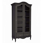 Шкаф книжный черный из массива бука со стеклянными дверцами и 5-ю полками Black Provence варинант исполнения - 1 | Loft Concept в Новосибирске