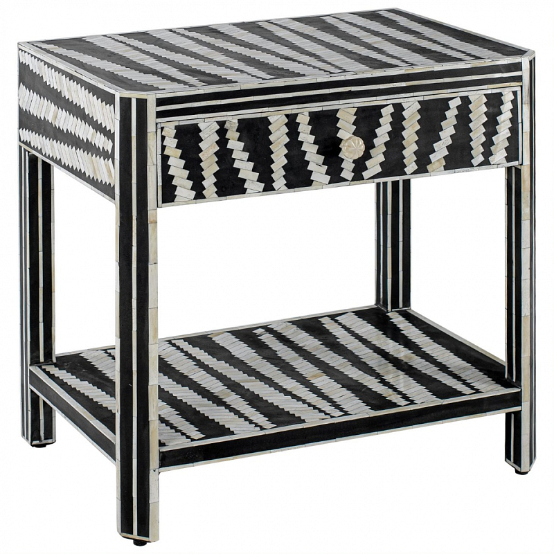 Тумбочка Black&white Indian Bone Inlay nightstand Черно-белый в Новосибирске | Loft Concept 