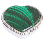 Таблетница карманная в форме сердца с 3-мя отделениями с зеркалом и накладкой из натурального камня Малахит Silver Stone Pillboxes варинант исполнения - 1 | Loft Concept в Новосибирске