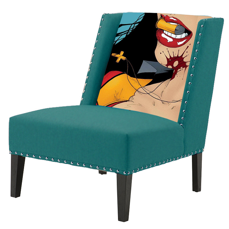 FUN Armchair "Super woman" Turquoise Дизайнерское кресло с цветным принтом Бирюзовый в Новосибирске | Loft Concept 