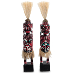 Комплект из 2-х деревянных статуэток Asmat Straw Headdress Statuettes Red Turquoise варинант исполнения - 4 | Loft Concept в Новосибирске