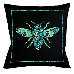 Подушка декоративная пчела с бирюзовым узором Ikat Pattern варинант исполнения - 1 | Loft Concept в Новосибирске