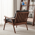 Кресло c каркасом из массива дерева и мягкой кожаной обивкой Walnut Armchair варинант исполнения - 4 | Loft Concept в Новосибирске