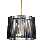 Люстра цвета латунь с 6-ю лампами свечами внутри цилиндрического абажура из черных металлических реек Kichler варинант исполнения - 1 | Loft Concept в Новосибирске