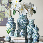 Ваза с крышкой и зелено-голубым рисунком на белом фоне 51 см Blue & White Ornament варинант исполнения - 6 | Loft Concept в Новосибирске