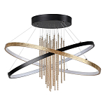 Люстра подвесная с 2-мя пересекающимися круглыми подвесами в черном и золотистом цвете и вертикальными подвесками Ring Horizontal варинант исполнения - 1 | Loft Concept в Новосибирске