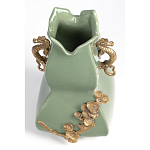 Ваза зеленого цвета из фарфора с бронзовыми ручками в виде драконов и рельефным цветочным декором Eden Garden porcelain and bronze варинант исполнения - 6 | Loft Concept в Новосибирске