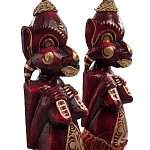 Комплект из 2-х деревянных статуэток Asmat Red Straw Headdress Statuettes Red Gold варинант исполнения - 3 | Loft Concept в Новосибирске