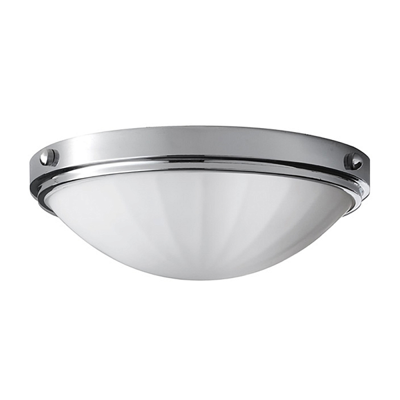 Потолочный светильник для ванных комнат цвета хром с белым матовым ребристым плафоном в форме полусферы Feiss Хром Белый в Новосибирске | Loft Concept 