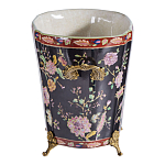 Кашпо из фарфора черная с цветочной росписью и бронзовой стрекозой Spring Garden варинант исполнения - 2 | Loft Concept в Новосибирске