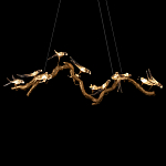 Люстра подвесная линейная с прозрачными стеклянными птичками на ветвях Serip Voa варинант исполнения - 7 | Loft Concept в Новосибирске