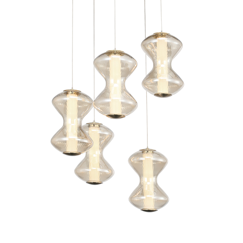 Люстра светодиодная с стеклянными волнообразными плафонами Amphora of Light Коньяк Золотой в Новосибирске | Loft Concept 