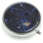 Таблетница карманная круглая с 3-мя отделениями с зеркалом и накладкой из натурального камня Содалит Silver Stone Pillboxes варинант исполнения - 1 | Loft Concept в Новосибирске