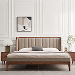 Кровать двуспальная с мягким изголовьем Moon Walnut Bed варинант исполнения - 3 | Loft Concept в Новосибирске