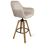 Барный стул со спинкой и подлокотниками на 4-х коричневых деревянных ножках Бежевый Велюр Ava Charm варинант исполнения - 1 | Loft Concept в Новосибирске
