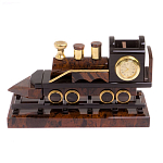 Часы настольные в виде паровоза из натурального камня Обсидиан Train Stone Clock варинант исполнения - 4 | Loft Concept в Новосибирске