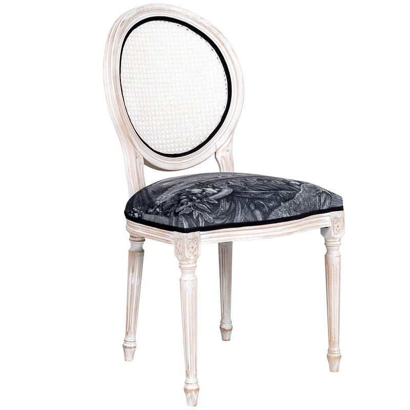 Стул с ротанговой спинкой Palace Gardens Stool Черно-белый Белый винтажная патина   в Новосибирске | Loft Concept 