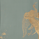Обои ручная роспись в стиле Арт-деко Whistler Peacocks Golden colourway on Blue Grey dyed silk варинант исполнения - 1 | Loft Concept в Новосибирске