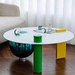 Дизайнерский журнальный стол с круглой белой столешницей на 3-х геометрических ножках Tajefox варинант исполнения - 3 | Loft Concept в Новосибирске