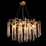 Люстра подвесная золотого цвета с разветвленными ветвями и прозрачными стеклянными подвесками Droplet Chandelier варинант исполнения - 3 | Loft Concept в Новосибирске