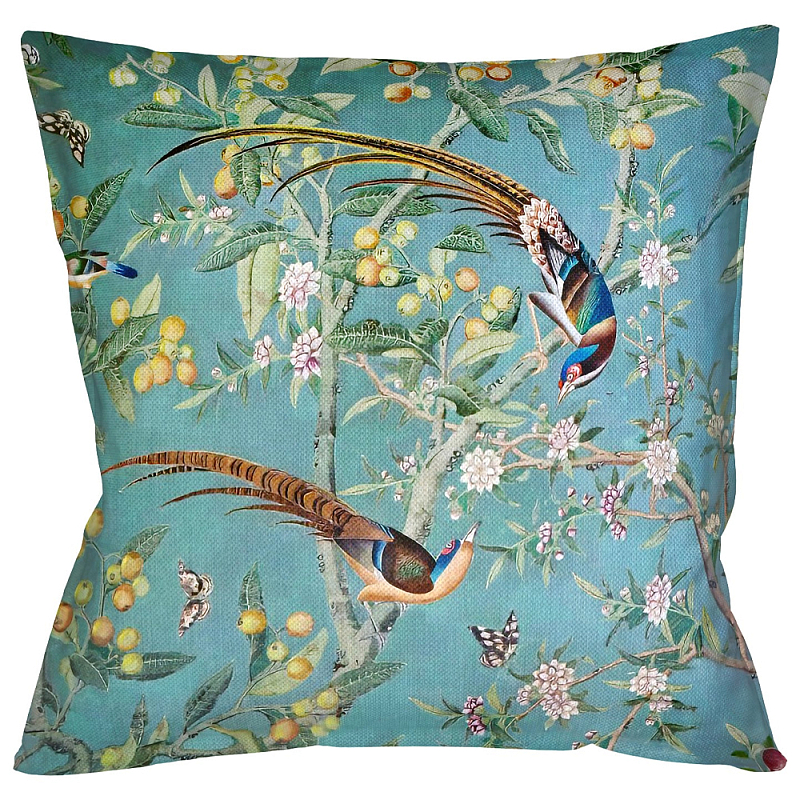 Подушка декоративная с изображением птиц в саду Chinoiserie Birds in a Tree Cushion Мульти Бирюзовый Подушка декоративная с изображением птиц в саду Chinoiserie Birds in a Tree Cushion Мульти Бирюзовый в Новосибирске | Loft Concept