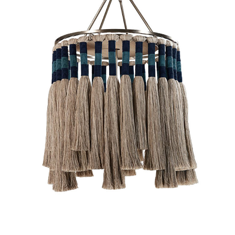 Люстра круглая плетеная с кисточками цвета серый дуб Boho Tassel Chandelier Серый Синий Никель в Новосибирске | Loft Concept 