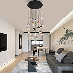 Люстра каскадная с черным круглым основанием 27 подвесов Celestial Waltz варинант исполнения - 5 | Loft Concept в Новосибирске