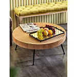 Журнальный столик с круглой фактурной столешницей из натурального дерева Vortex варинант исполнения - 6 | Loft Concept в Новосибирске