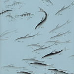 Обои ручная роспись Fishes Original colourway on Duck Egg dyed silk варинант исполнения - 2 | Loft Concept в Новосибирске