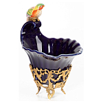 Чаша темно-синего цвета из фарфора с разноцветной птичкой Eden Garden porcelain and bronze варинант исполнения - 2 | Loft Concept в Новосибирске