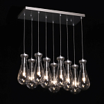 Люстра с 9-ю прозрачными плафонами из стекла в форме капли на прямоугольном потолочном основании цвета хром Lucid Rain  варинант исполнения - 3 | Loft Concept в Новосибирске