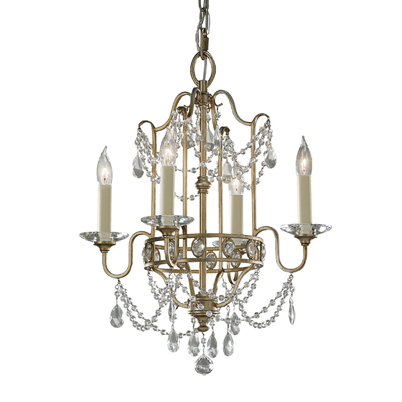 Люстра подвеная с 4-мя лампами и стеклянными подвесками в классическом стиле Feiss Серебряный Прозрачное Стекло в Новосибирске | Loft Concept 