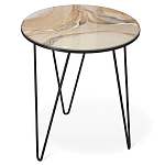 Стол журнальный с круглой столешницей из стекла на 3-х черных ножках Beige Marble варинант исполнения - 1 | Loft Concept в Новосибирске