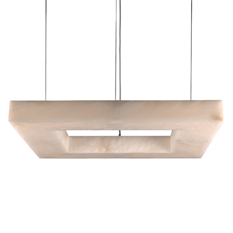 Люстра с квадратным каменным плафоном Calcite Square Light Латунь Белый в Новосибирске | Loft Concept 