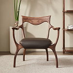 Стул деревянный с мягким сиденьем из коричневой натуральной кожи Moon Walnut Furniture варинант исполнения - 12 | Loft Concept в Новосибирске