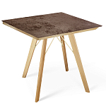 Стол обеденный с коричневой квадратной столешницей из керамики на четырех деревянных ножках Brown Ceramics варинант исполнения - 1 | Loft Concept в Новосибирске